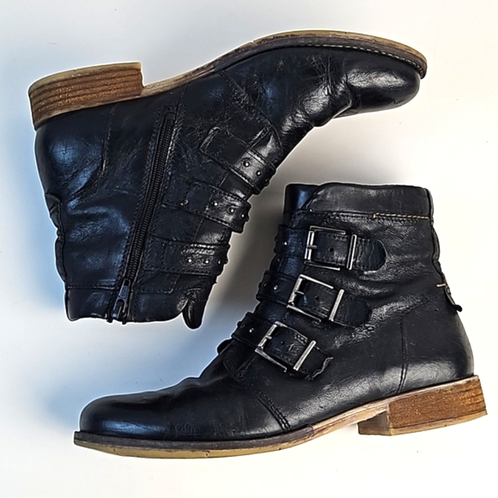 Black Leather Women’s Buckle Ankle Boots